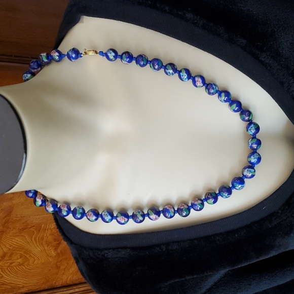 Handmade/CHINA Cloisonne blue handKnotted NECKLACE beautiful - Picture 2 of 7